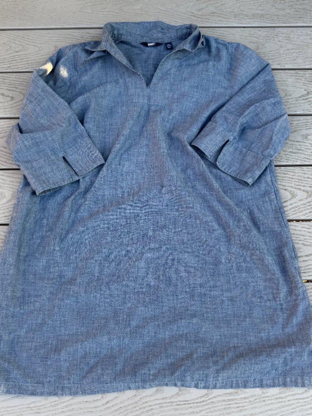Lands End Chambray Shirt Dress Womens 1x Blue Denim 3/4 Sleeve